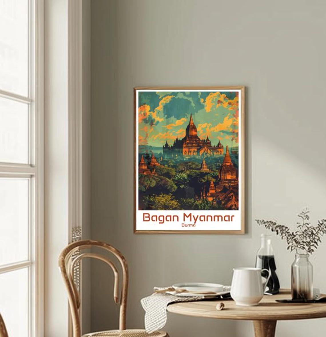 Bagan Myanmar Ancient Temple Stupas Golden Sunset Skyline Poster - Image 2