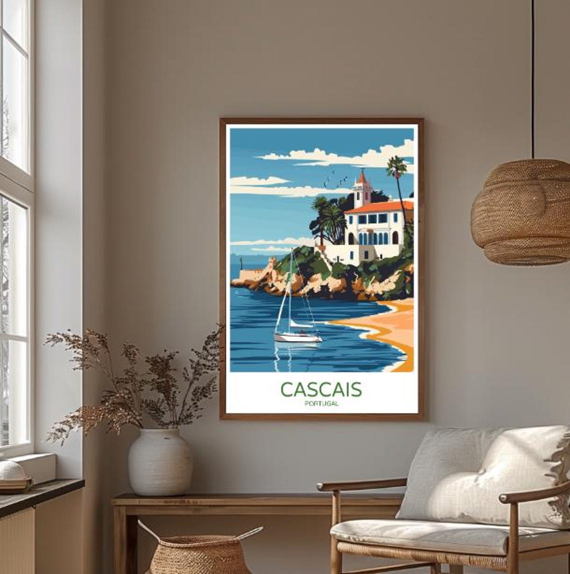 Cascais Portugal Travel Poster Beautiful Wall Art Of Seaside Town And Marina Portuguese Coastline Print Coastal Decor Vacation Gift - Image 3