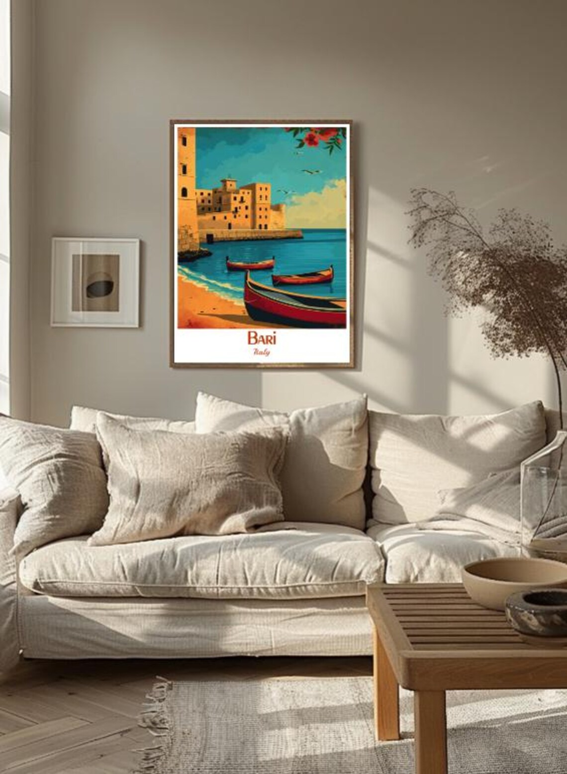 Bari Italy Harbor Castle Red Fishing Boats Vintage Travel Poster - Image 3