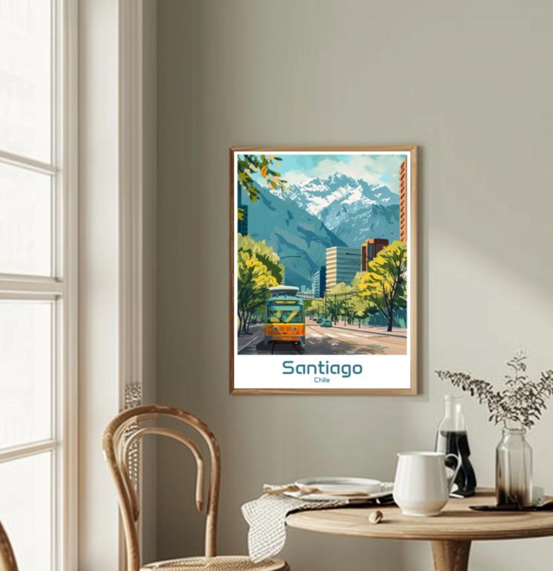 Santiago Chile City Tram Andes Mountains Urban Travel Poster - Image 2