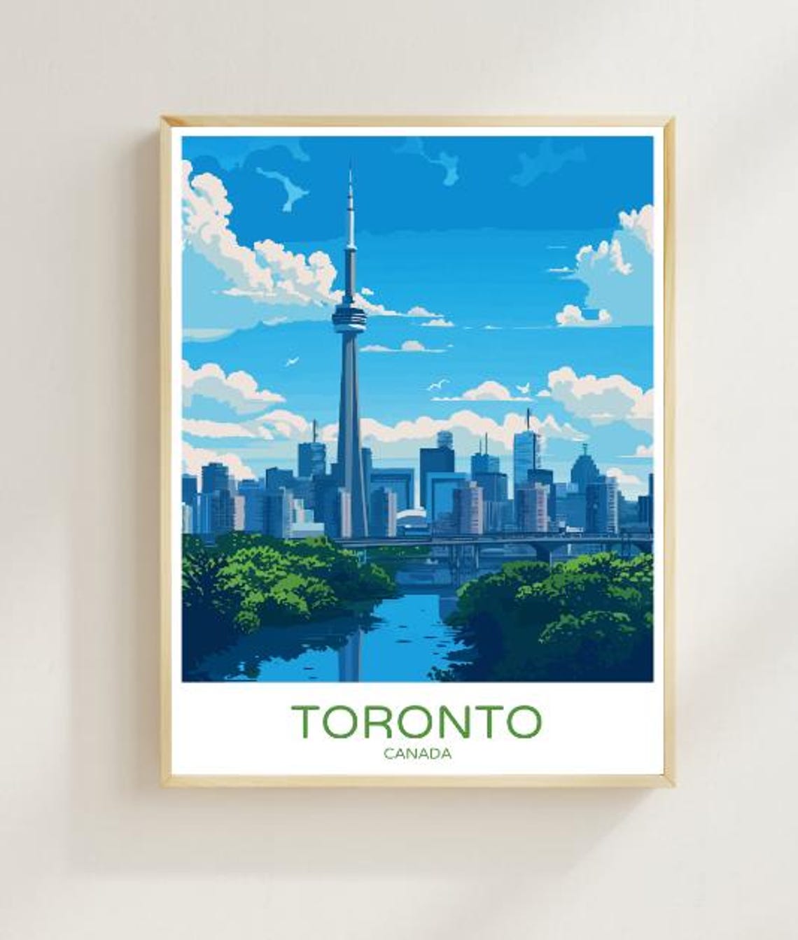Toronto Canada CN Tower Downtown Skyline Vintage Travel Poster
