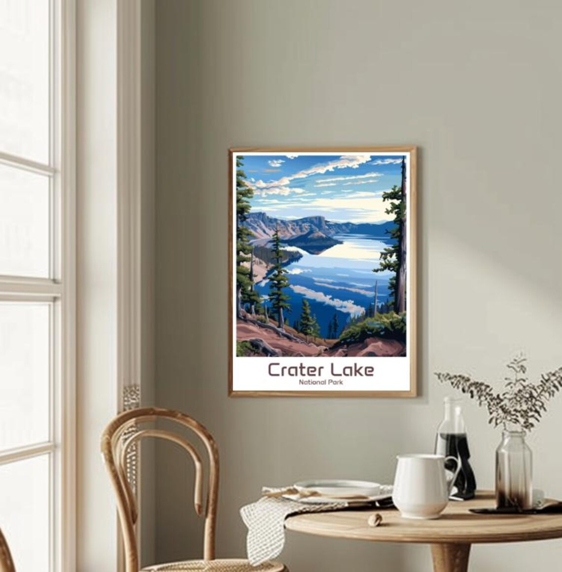 Crater Lake National Park Deep Blue Lake Illustration Poster - Image 2