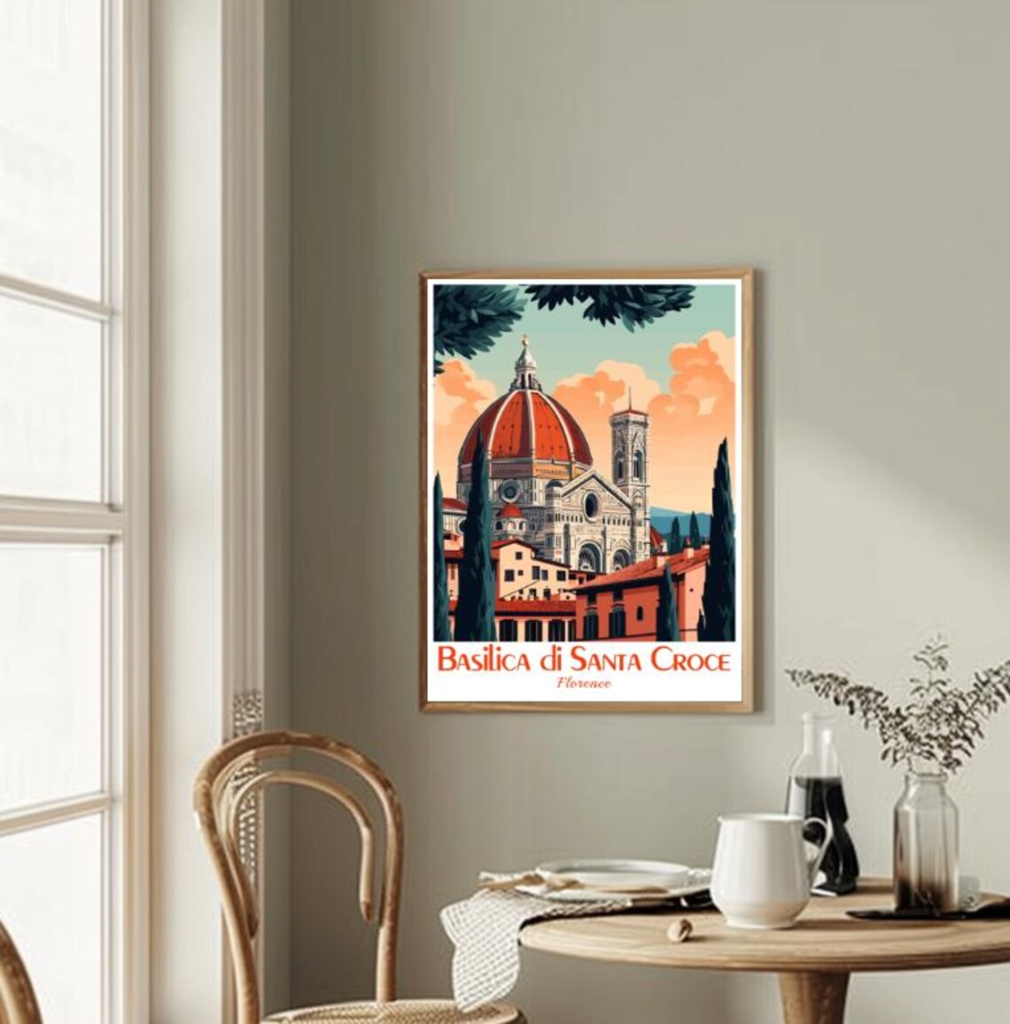 Basilica Di Santa Croce Florence Italy Domed Church Vintage Poster - Image 2