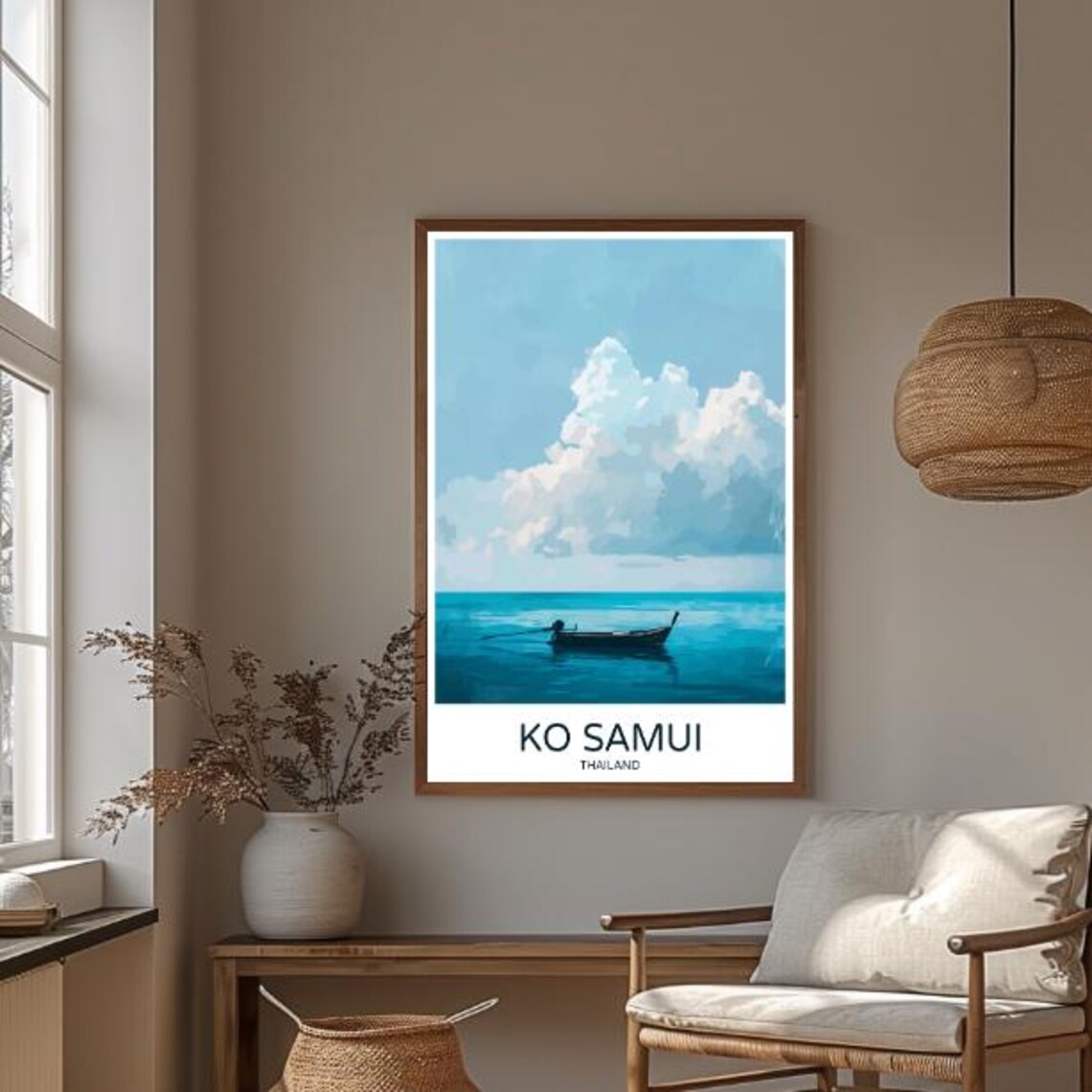 Ko Samui Thailand Longtail Boat Calm Turquoise Sea Travel Poster - Image 3