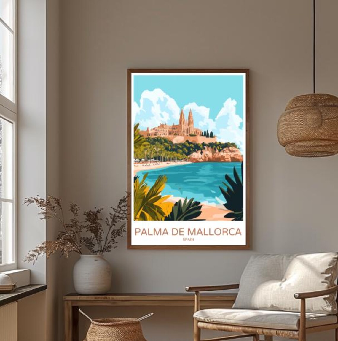 Palma de Mallorca Spain Travel Poster Cathedral Beach Cove View Decor - Image 3