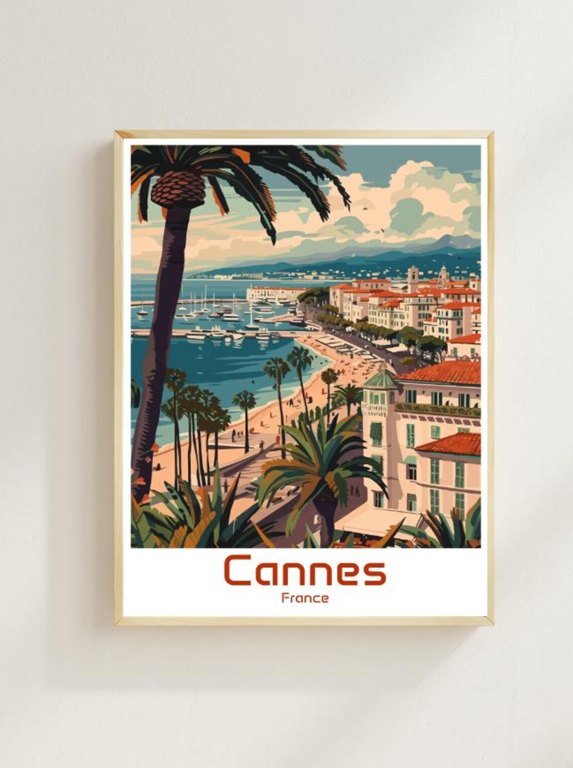 Cannes French Riviera Harbor Marina View Vintage Travel Poster