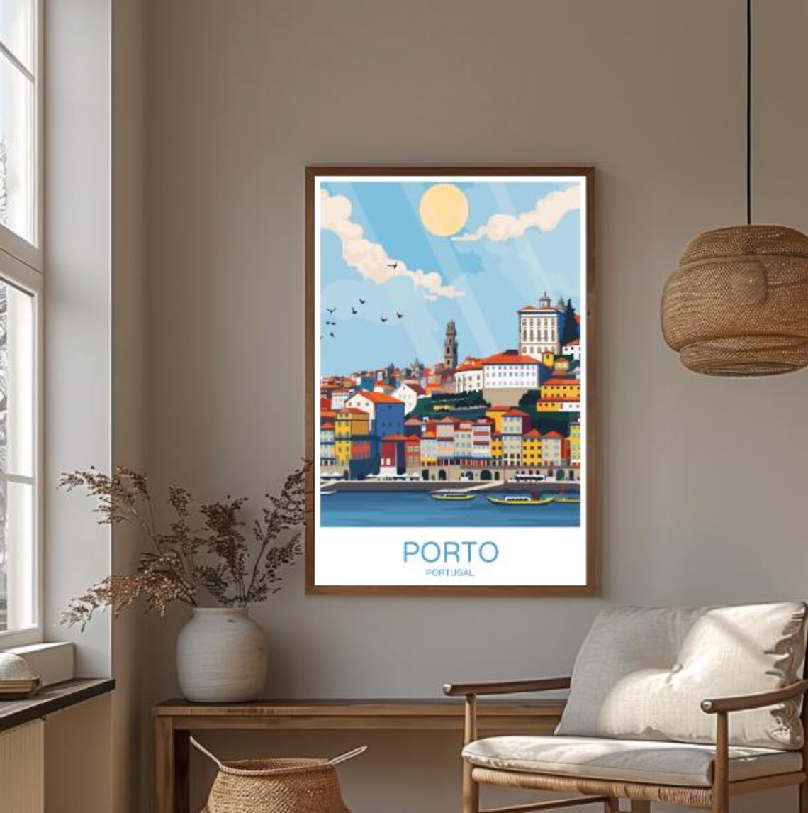 Porto Portugal Colorful Riverside Douro Boats Sunny Travel Poster - Image 3