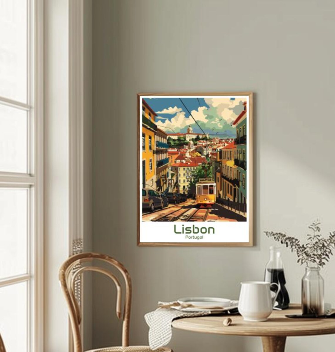 Lisbon Portugal Tram Street Cityscape Vintage Style Travel Poster - Image 2