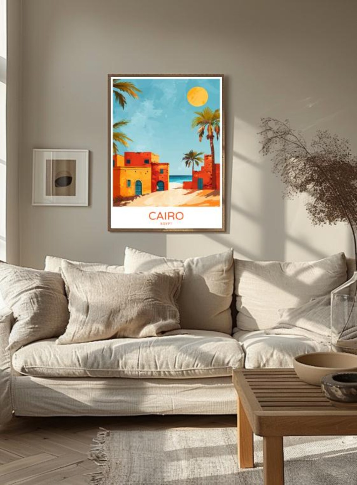 Cairo Egypt Coastal Palms Sunny Vintage Beach Travel Art Poster - Image 3