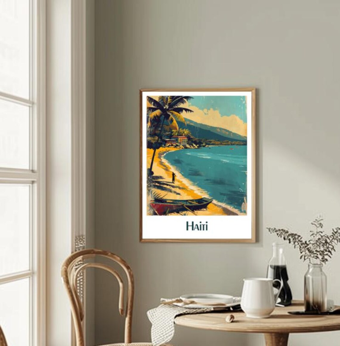 Haiti Caribbean Island Beach Red Canoe Palm Trees Cove Poster - Image 2