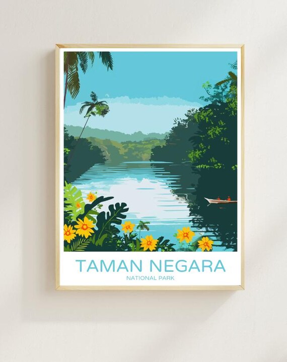 Taman Negara National Park Rainforest River Vintage Travel Poster