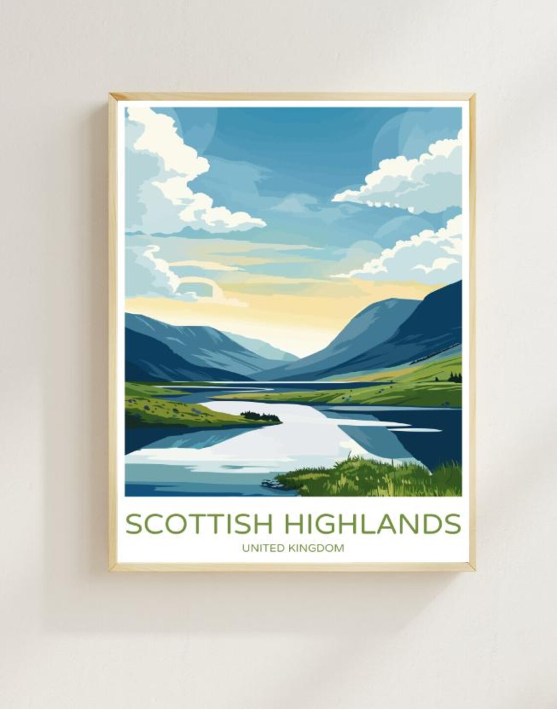 Scottish Highlands United Kingdom Scenic Loch Vintage Travel Poster