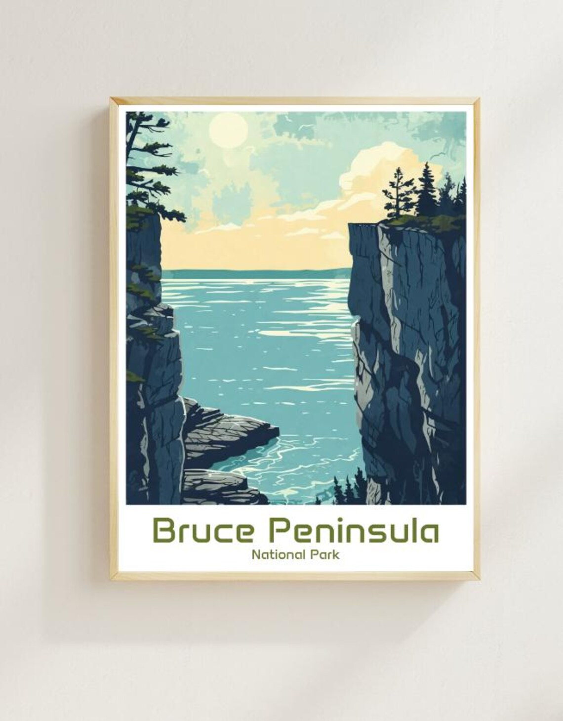 Bruce Peninsula National Park Travel Poster Cliff Overlook Lake View Art
