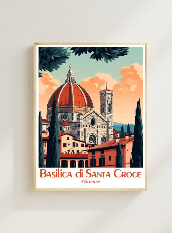 Basilica Di Santa Croce Florence Italy Domed Church Vintage Poster