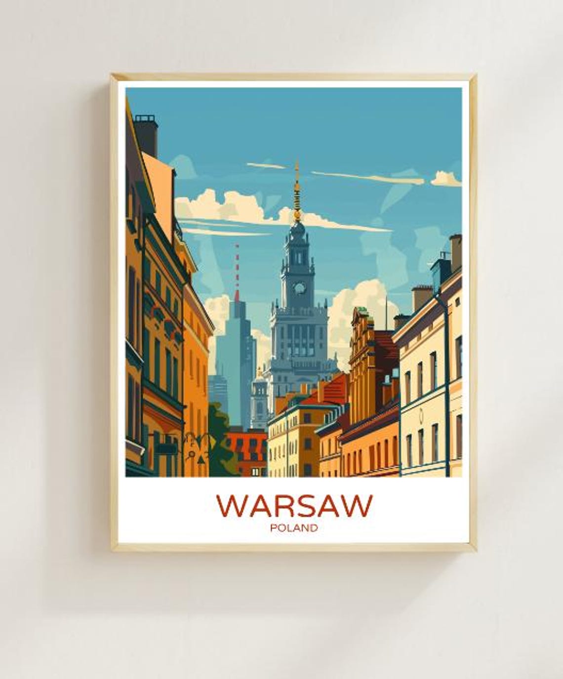 Warsaw Skyline Travel Poster Stunning Cityscape Wall Art Of Polands Capital Urban Decor European Artwork Travel Gift Wall Print