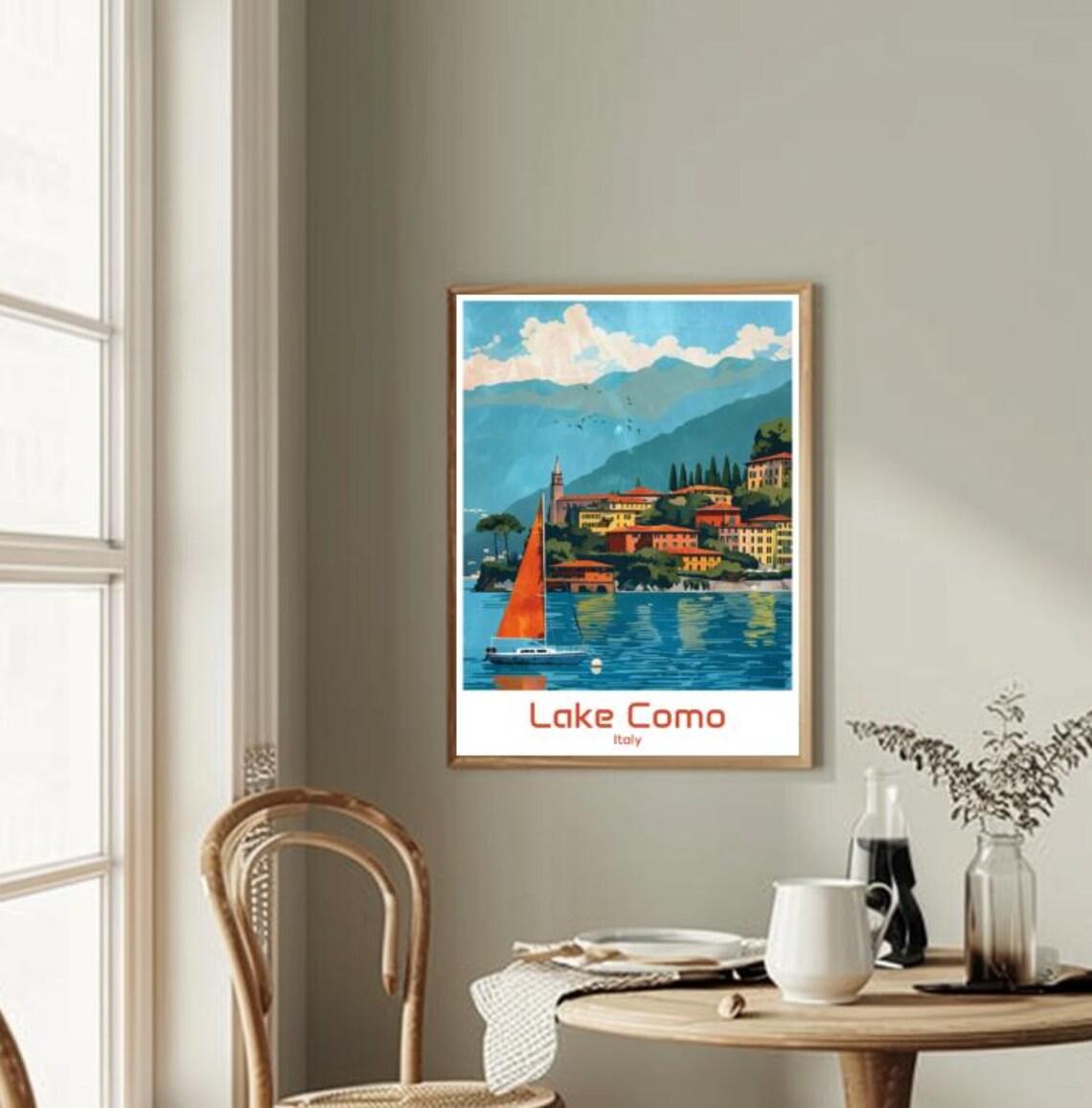 Lake Como Italy Sailboat Lakeside Village Alpine Travel Poster - Image 2