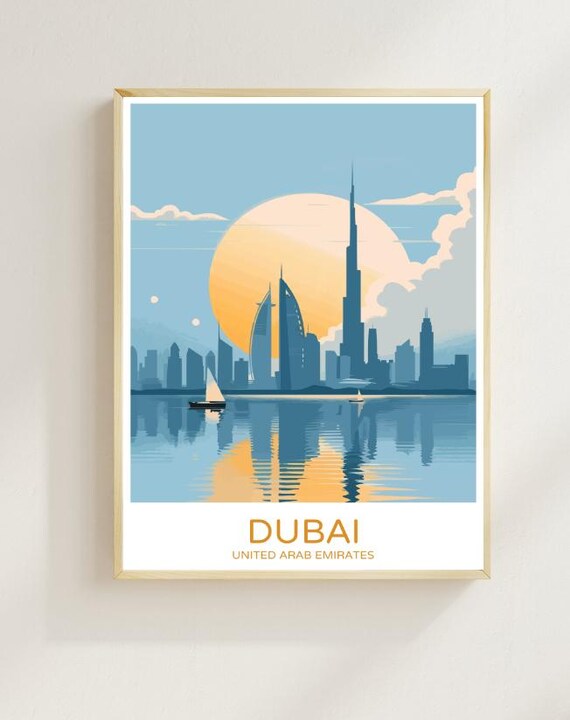 Dubai United Arab Emirates Skyline Burj Khalifa Travel Poster Gift