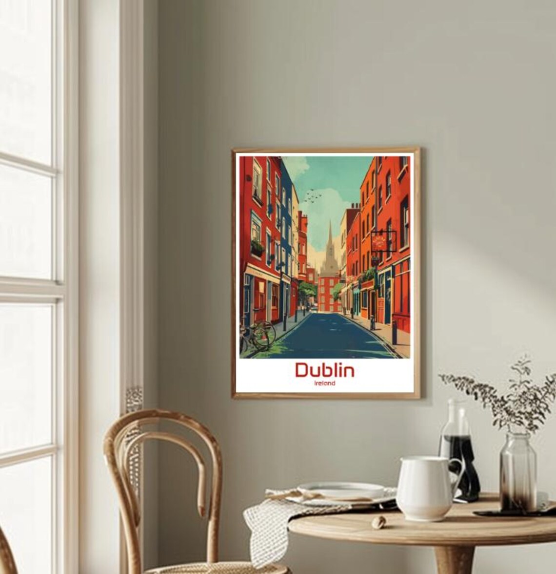 Dublin Ireland Red Brick Street Bicycle Church Spire Cityscape Poster - Image 2