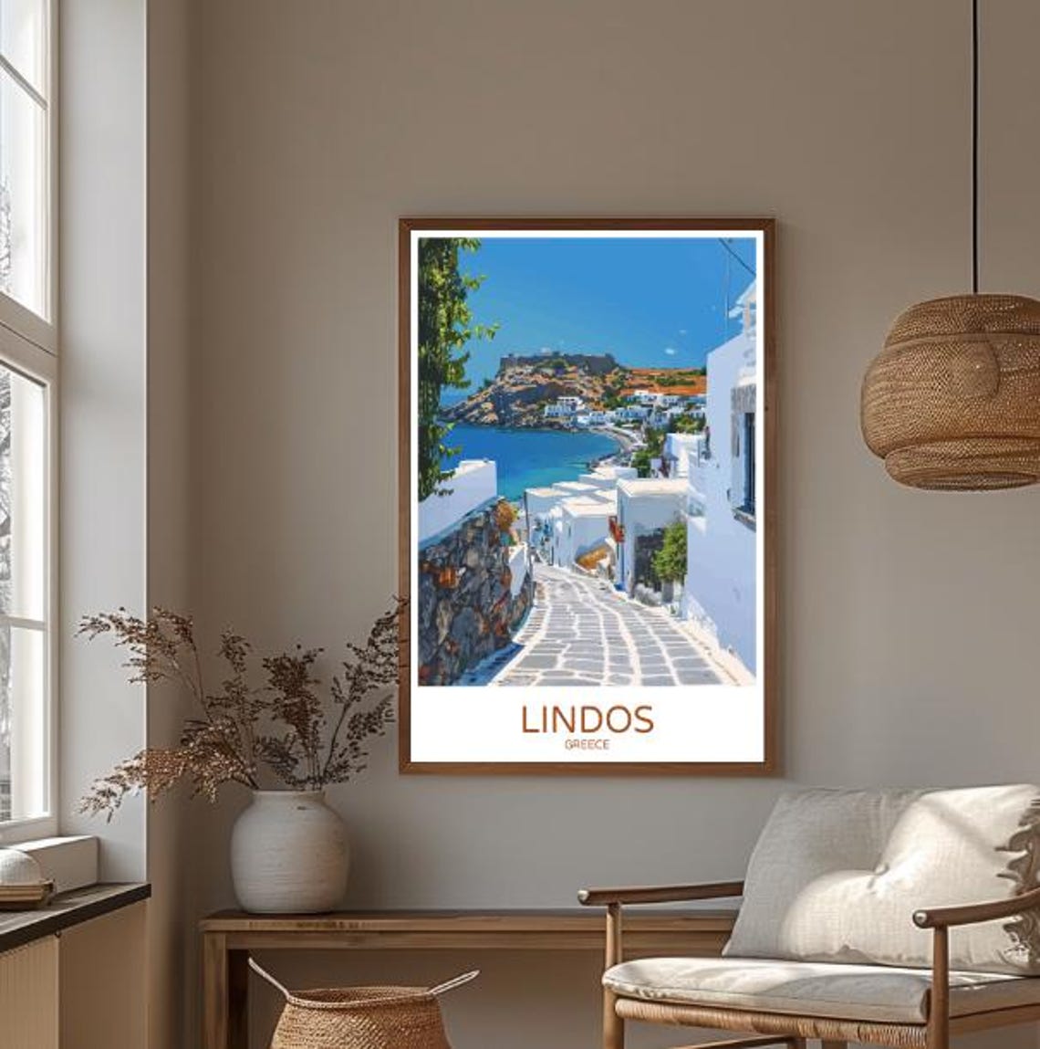 Lindos Greece Whitewashed Village Acropolis Bay Travel Poster - Image 3