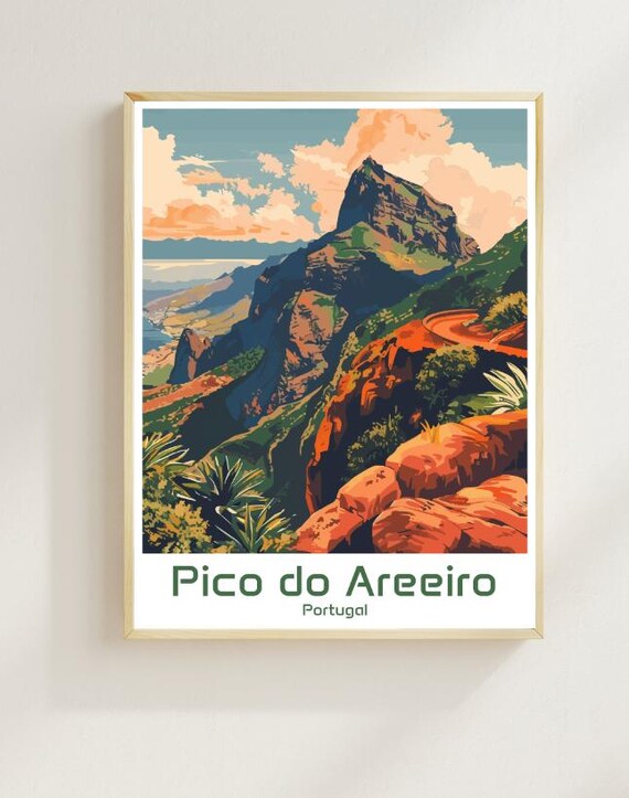 Pico do Areeiro Madeira Portugal Mountain Peak Illustrated Travel Poster