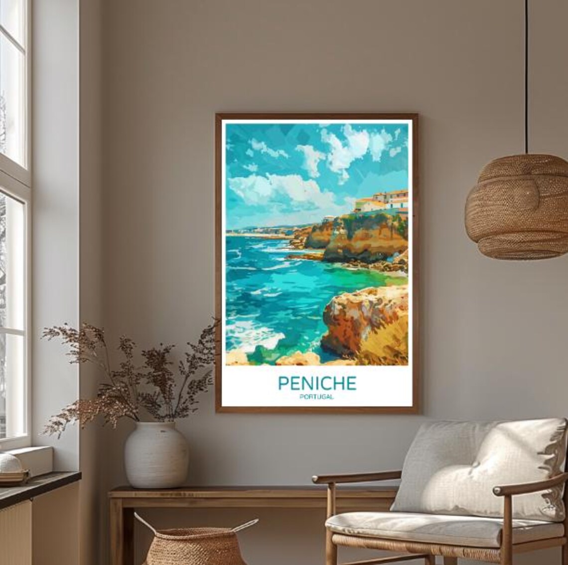 Peniche Portugal Travel Poster Rocky Cliffs and Turquoise Surf Coast - Image 3