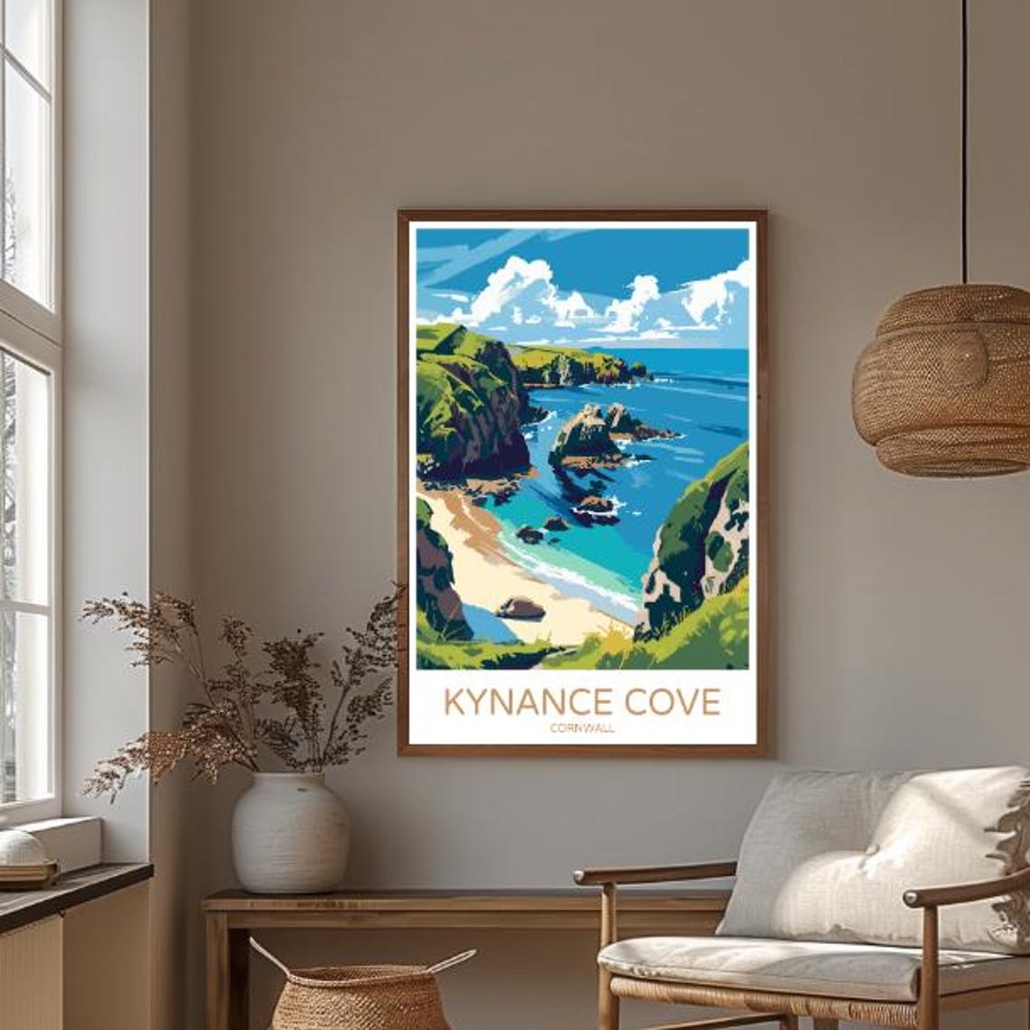Kynance Cove Cornwall Travel Poster With Rocky Cliffs And Beach - Image 3
