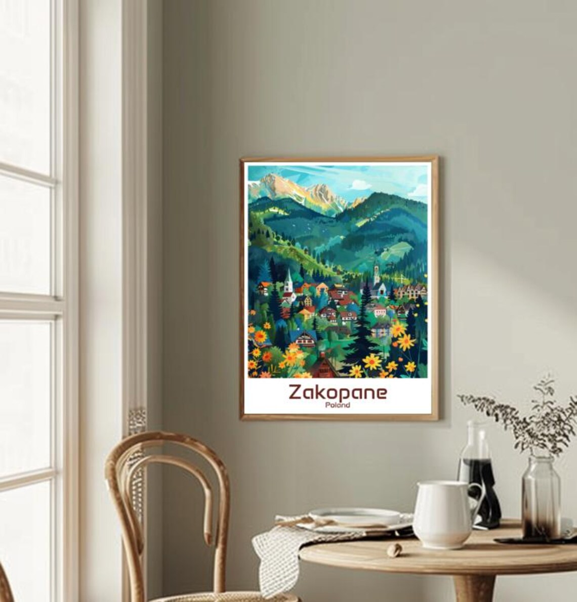 Zakopane Poland Mountain Village Wildflowers Illustration Poster - Image 2