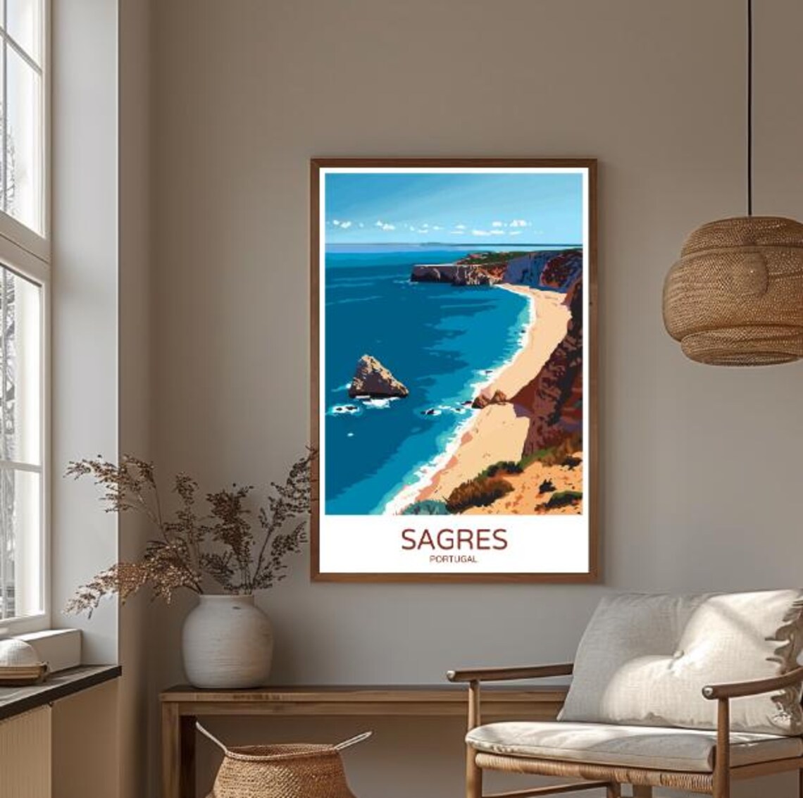 Sagres Portugal Travel Poster Dramatic Sea Cliffs and Golden Beach - Image 3