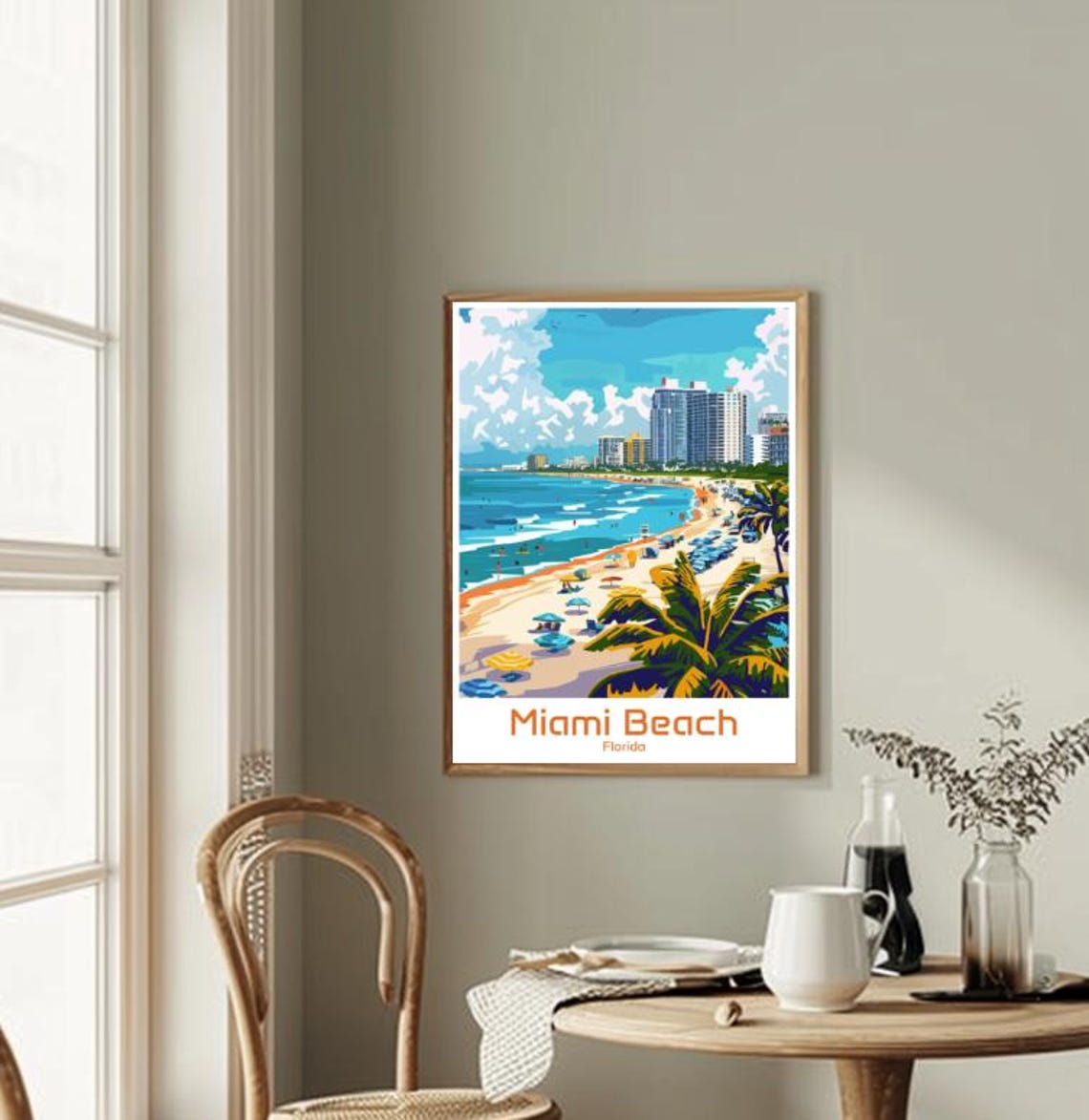 Miami Beach Sunlit Shoreline Palm Trees Florida Tropical Poster - Image 2