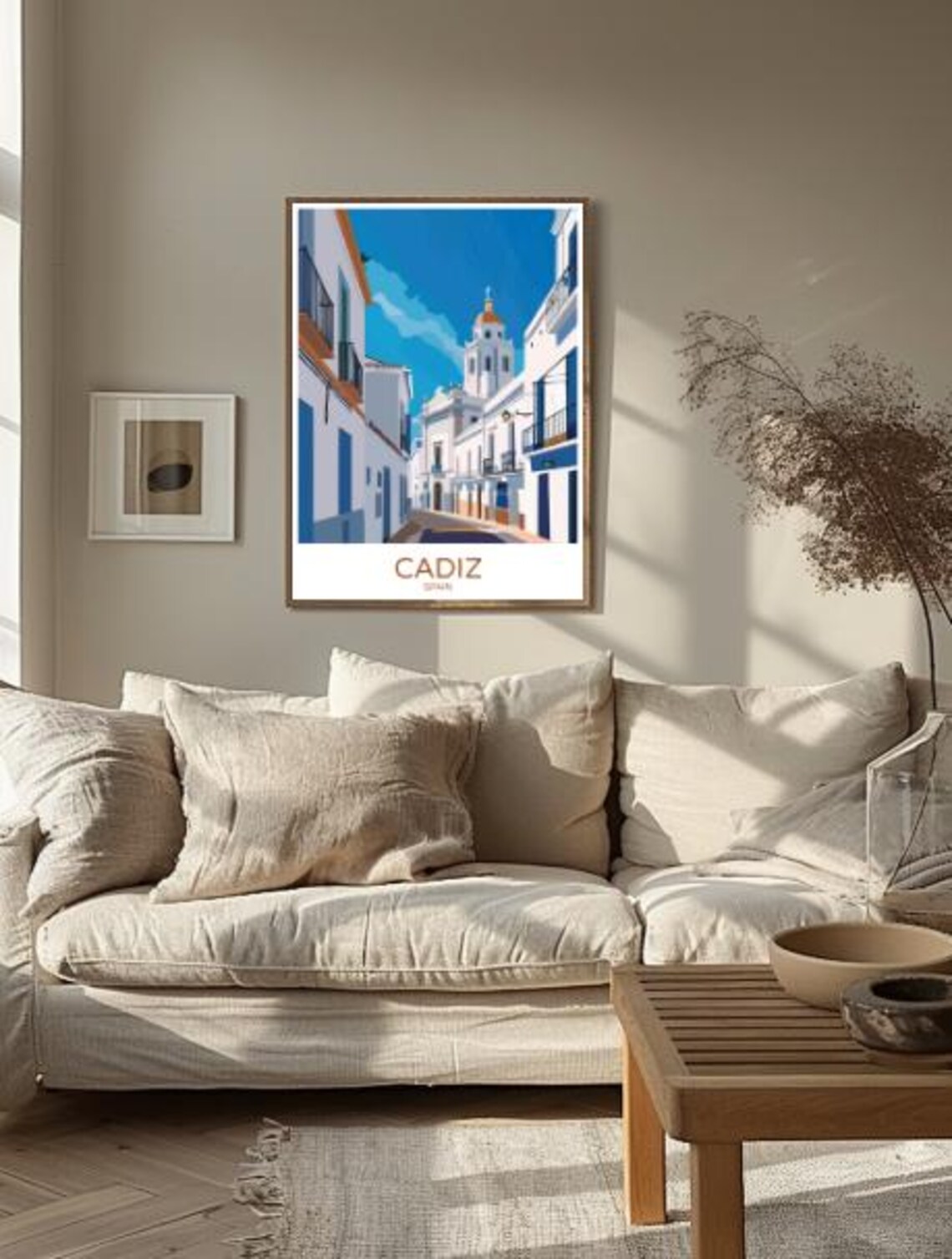 Cadiz Spain Travel Poster With Historic White Street And Church Tower - Image 2