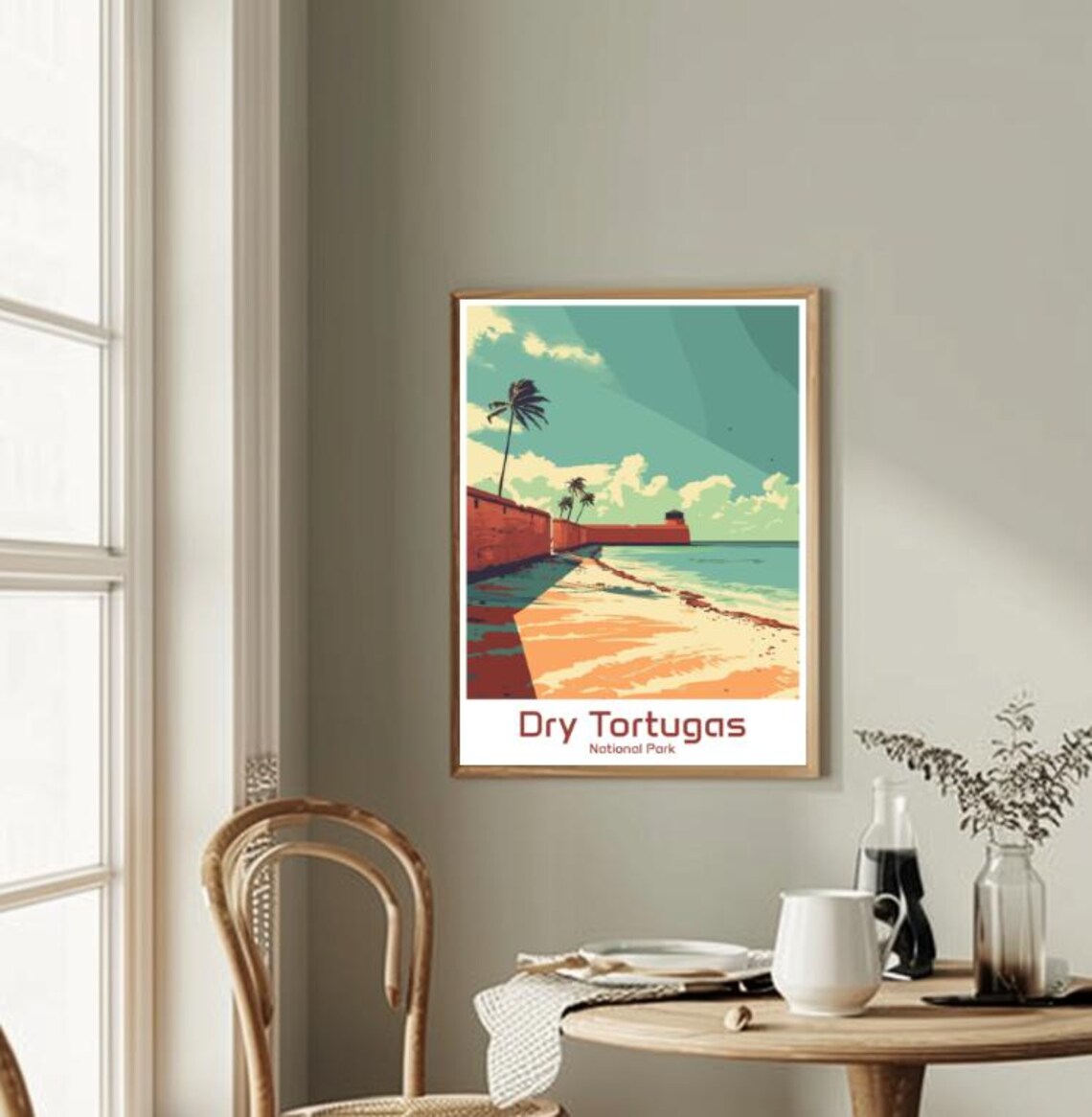 Dry Tortugas National Park Fort Beach Palms Illustration Poster - Image 2