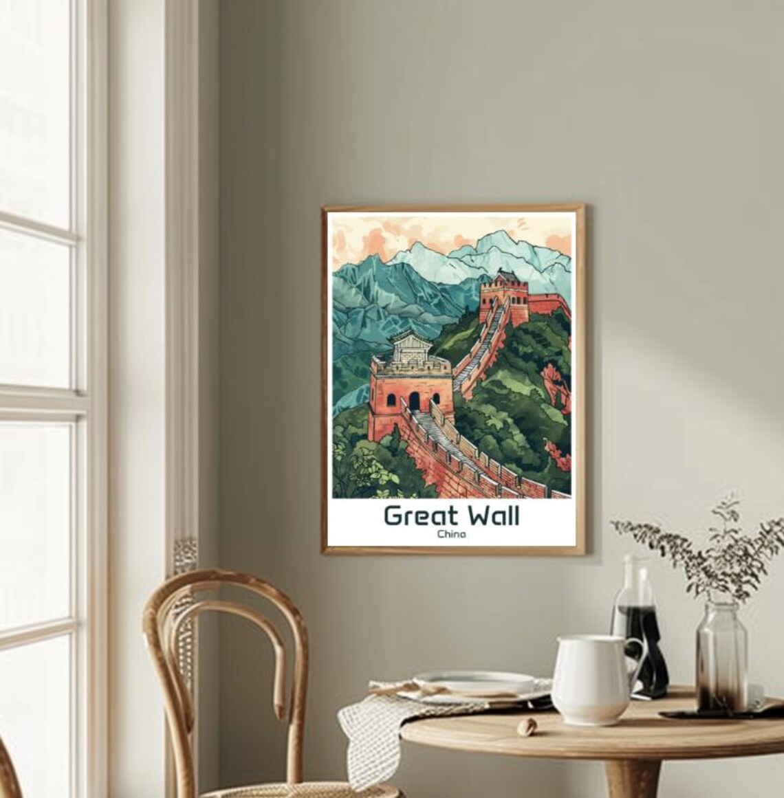 Great Wall of China Red Watchtowers Winding Misty Mountains Poster - Image 2