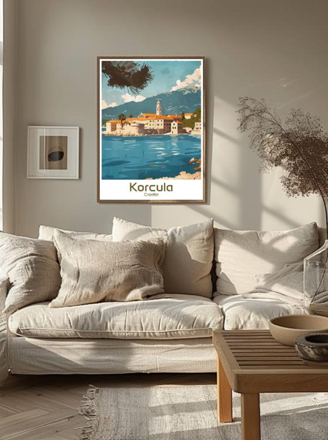 Korcula Croatia Adriatic Island Old Town Harbor Illustrated Poster - Image 3
