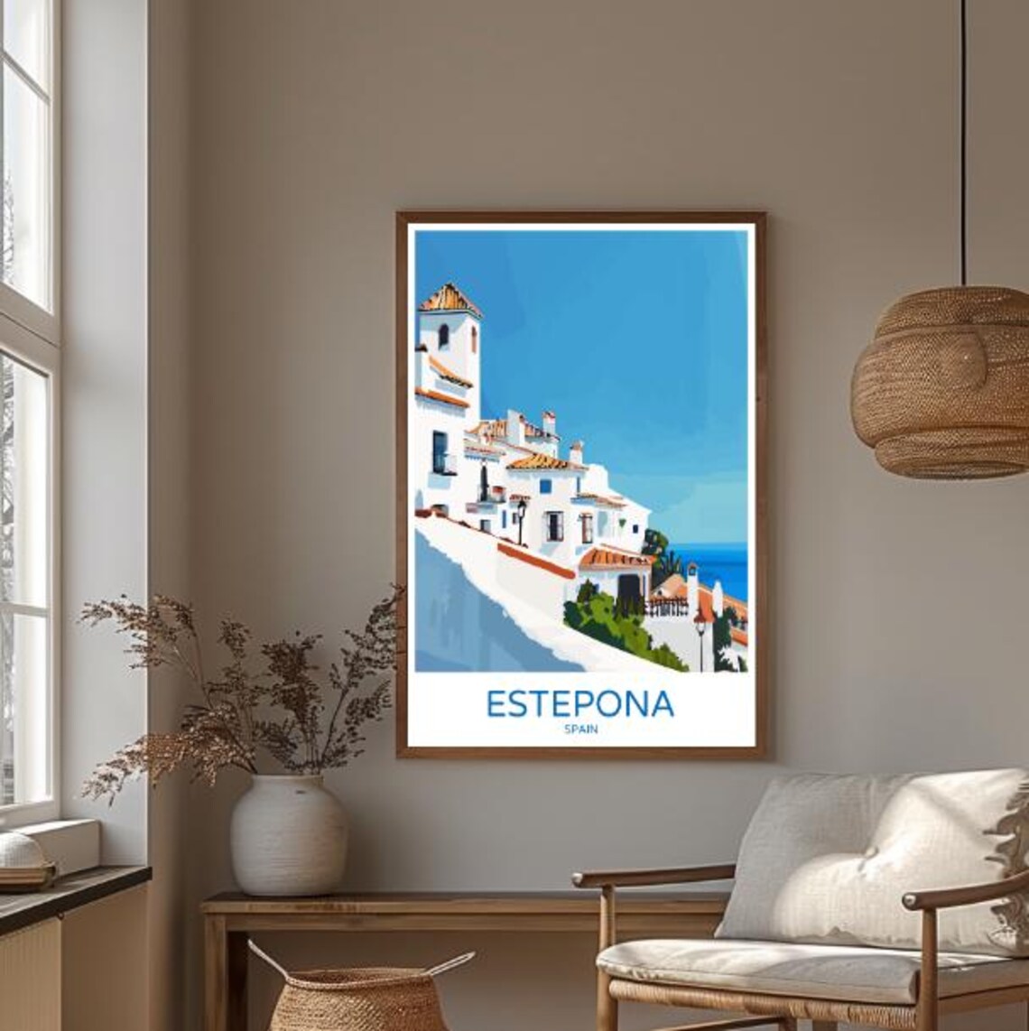 Estepona Spain Travel Poster White Village Hillside Sea View Decor - Image 3