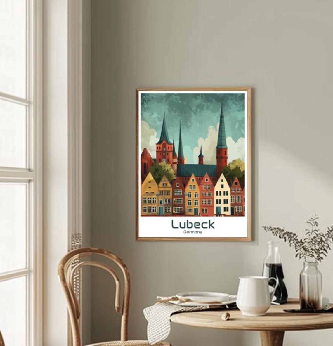 Lubeck Germany Hanseatic Old Town Gabled Houses Illustrated Poster - Image 2