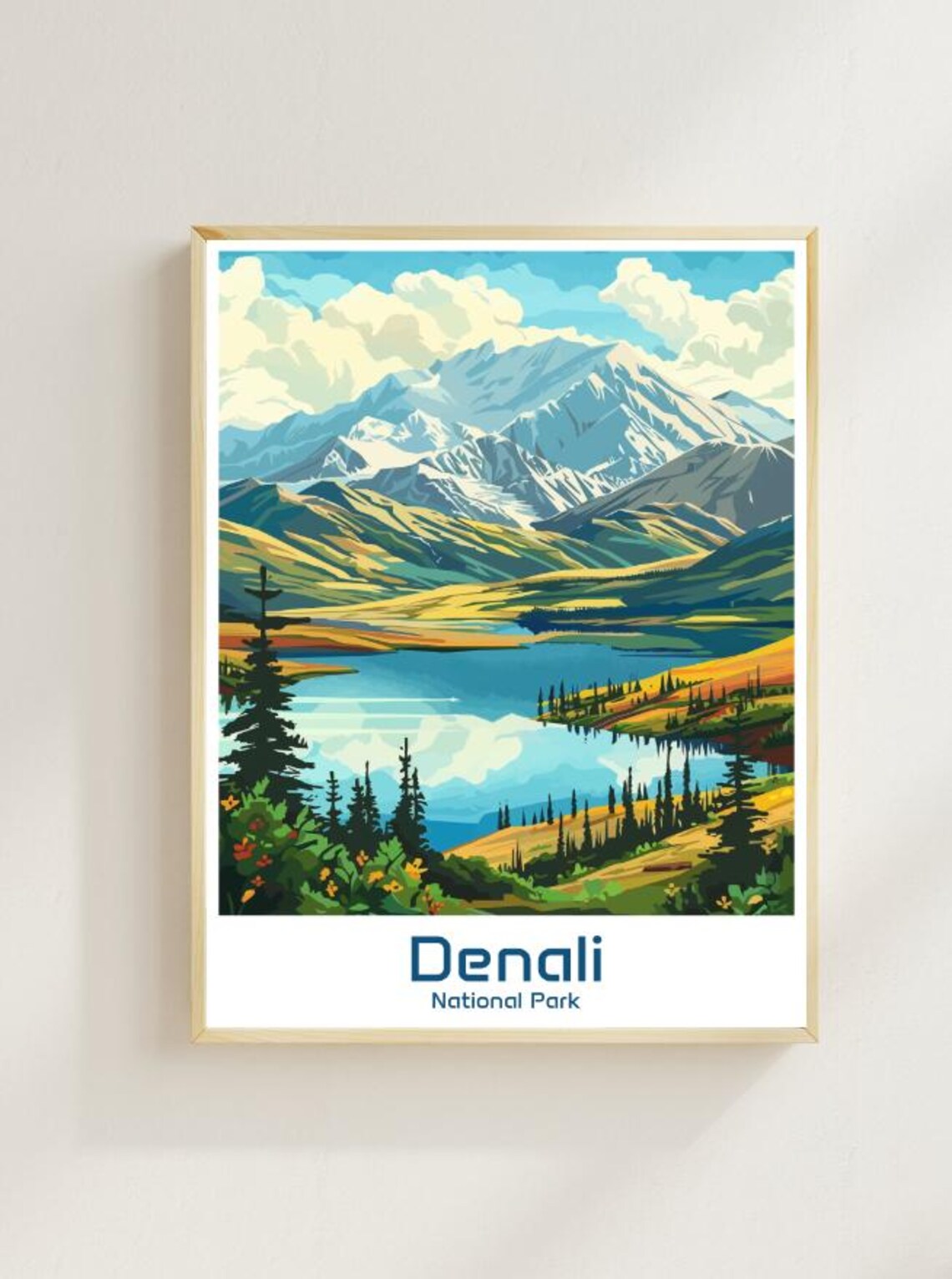 Denali National Park Vintage Travel Poster Snowcapped Alaska Mountain
