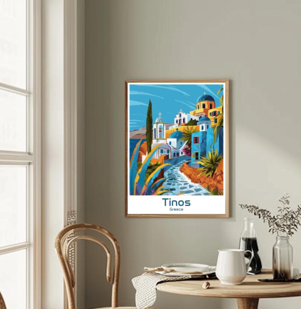 Tinos Greece Cycladic Village Blue Domes Illustrated Travel Poster - Image 2