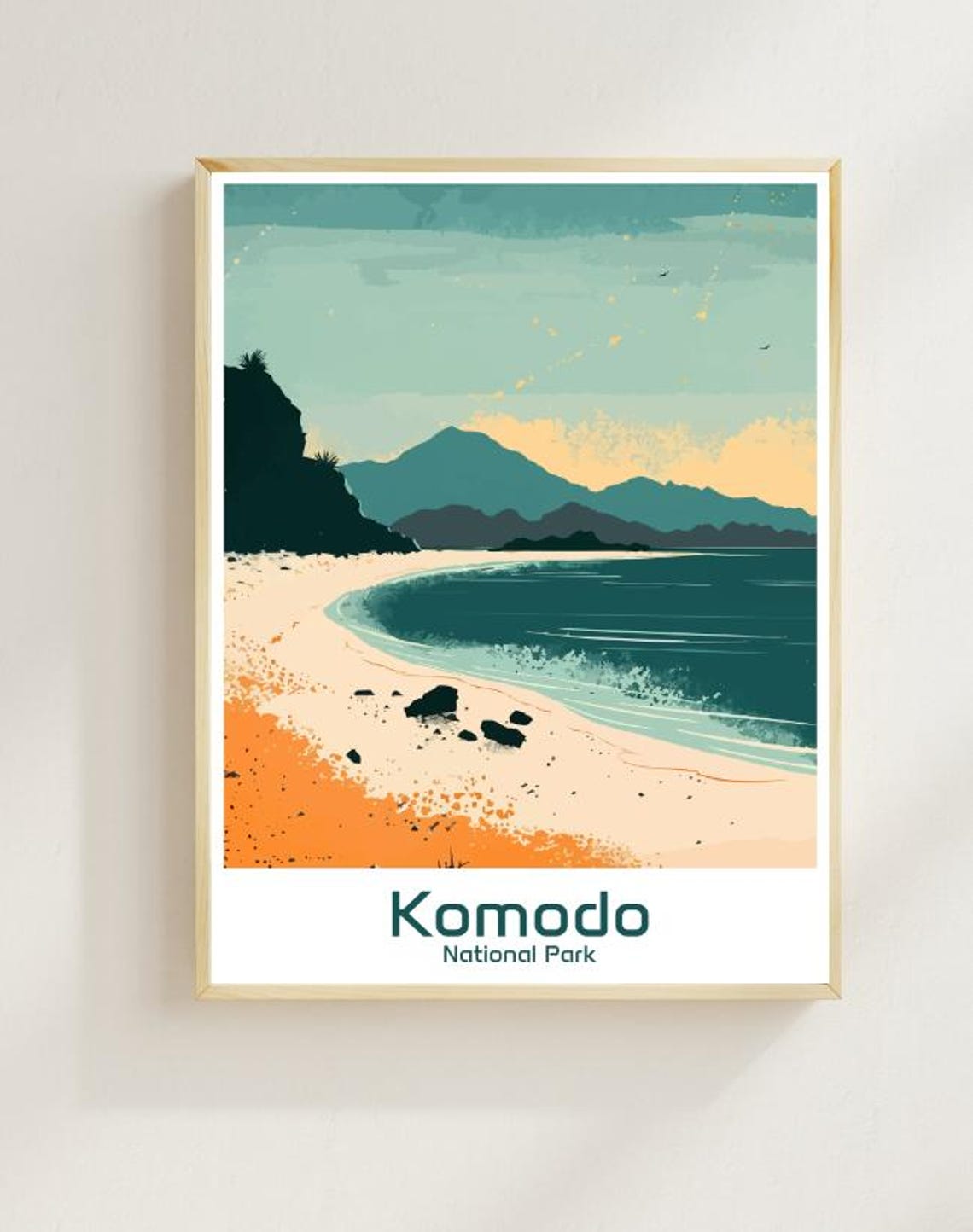 Komodo National Park Island Beach Sunset Illustration Poster