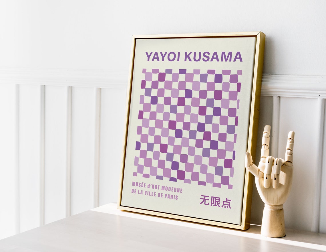 Yayoi Kusama Style Lavender Purple Checkered Dreamy Art Poster - Image 3