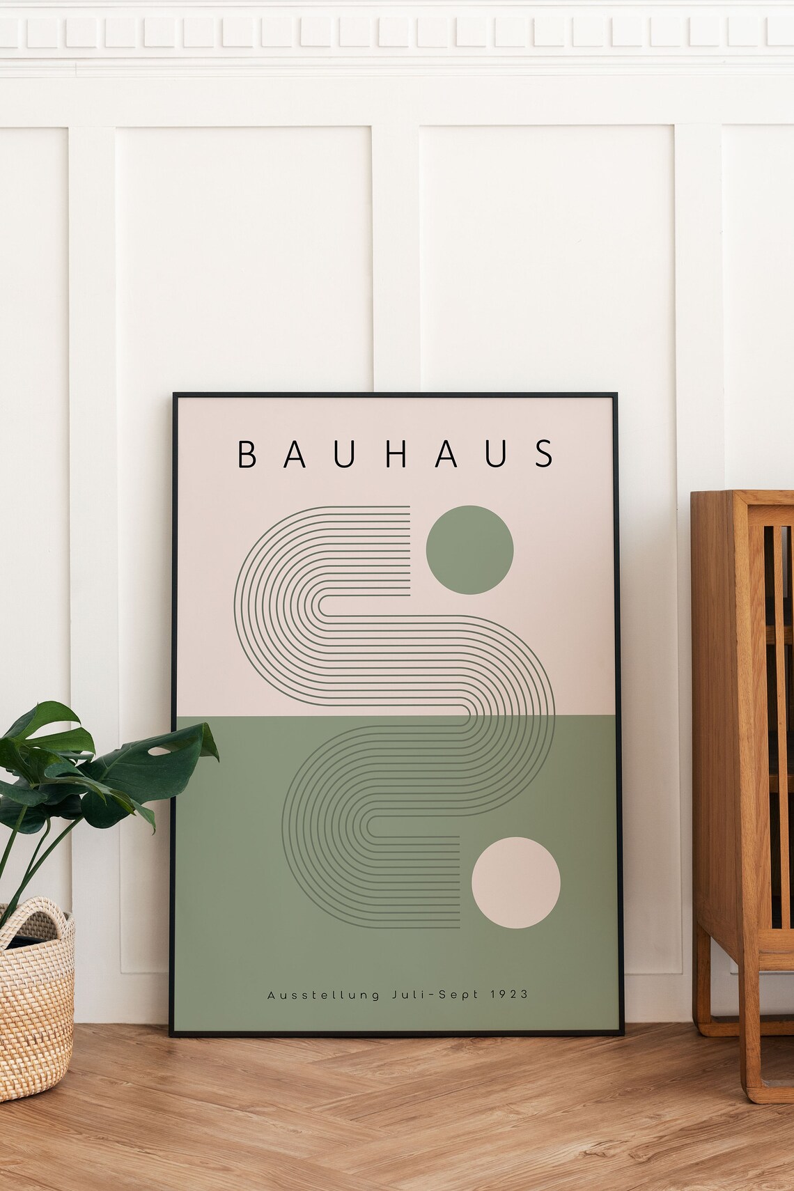 Bauhaus Geometric Sage Green Poster, Mid-Century - Image 3