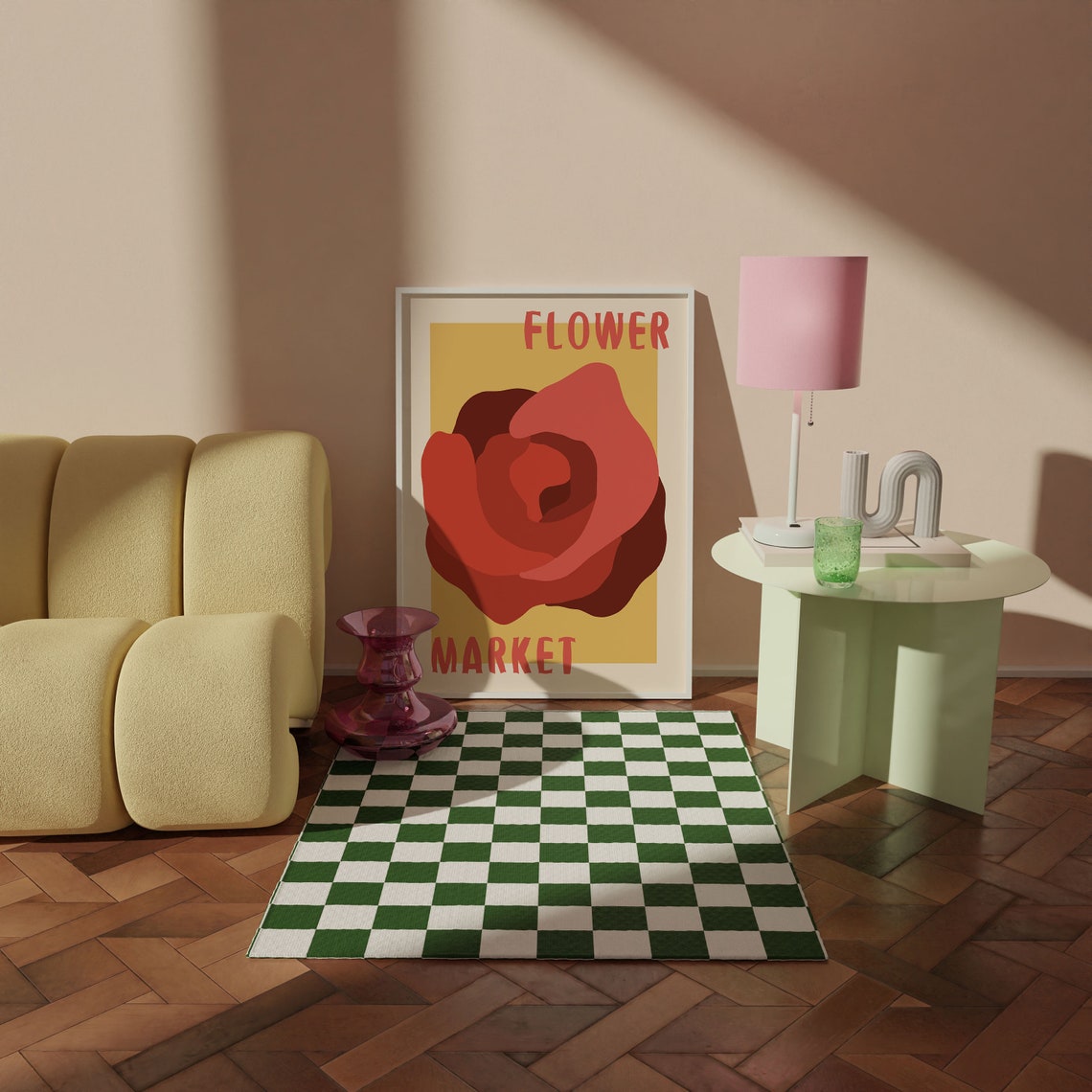 Red Rose Bloom on Golden Yellow Retro Flower Market Art Poster - Image 3