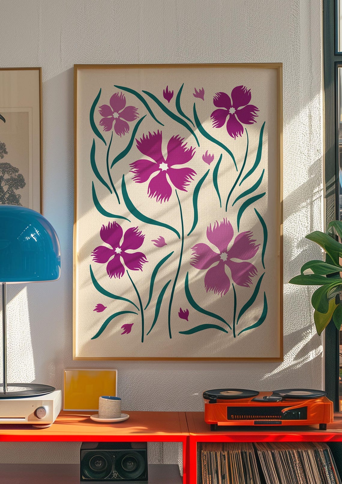 Magenta Cornflower Maximalist Flower Market Illustration Poster - Image 4