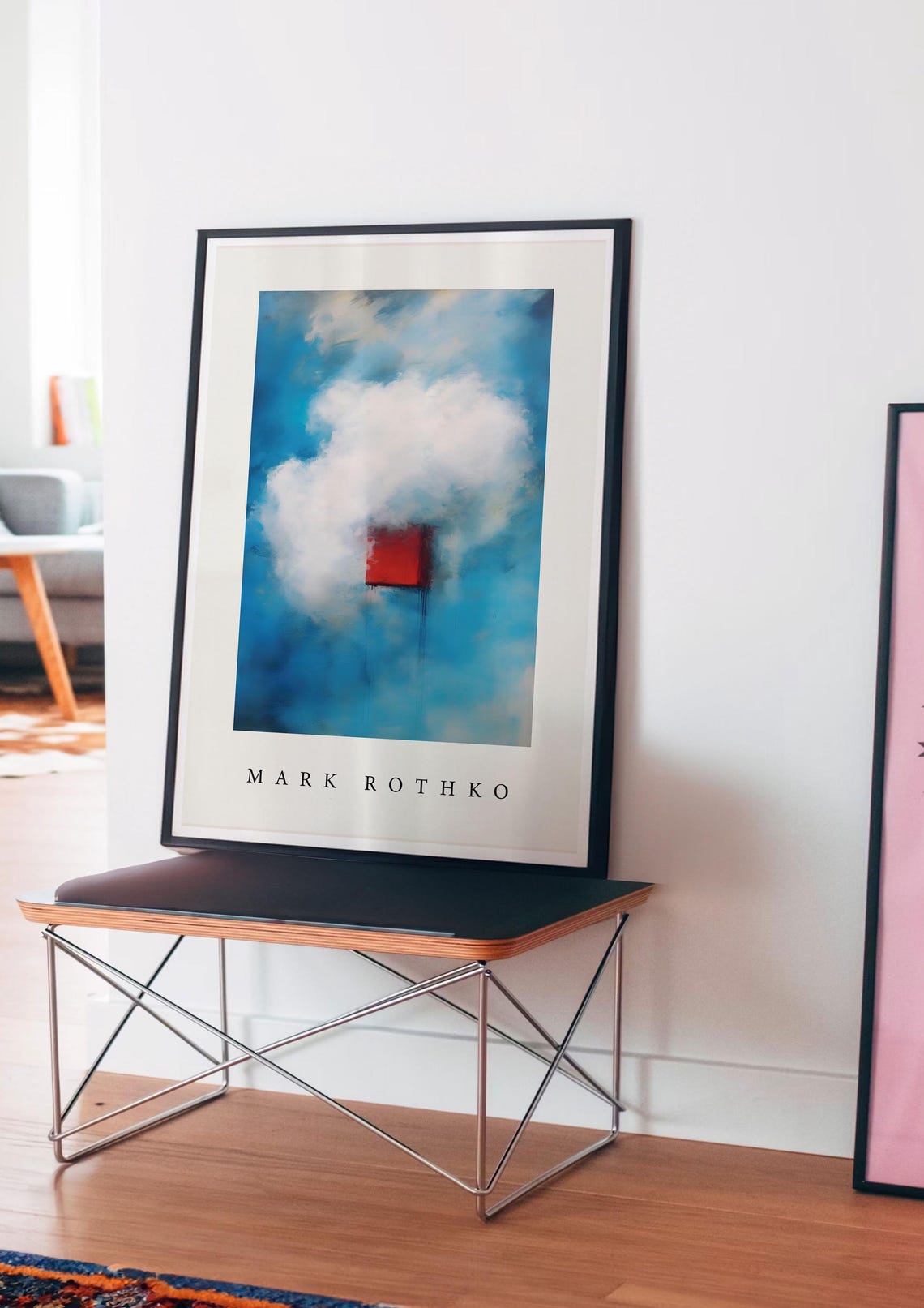 Mark Rothko Style Red Cube in Clouds Blue Sky Abstract Poster - Image 5