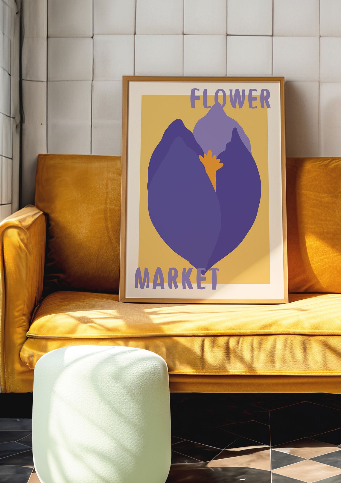 Purple Iris Blossom on Yellow Retro Flower Market Art Poster - Image 5