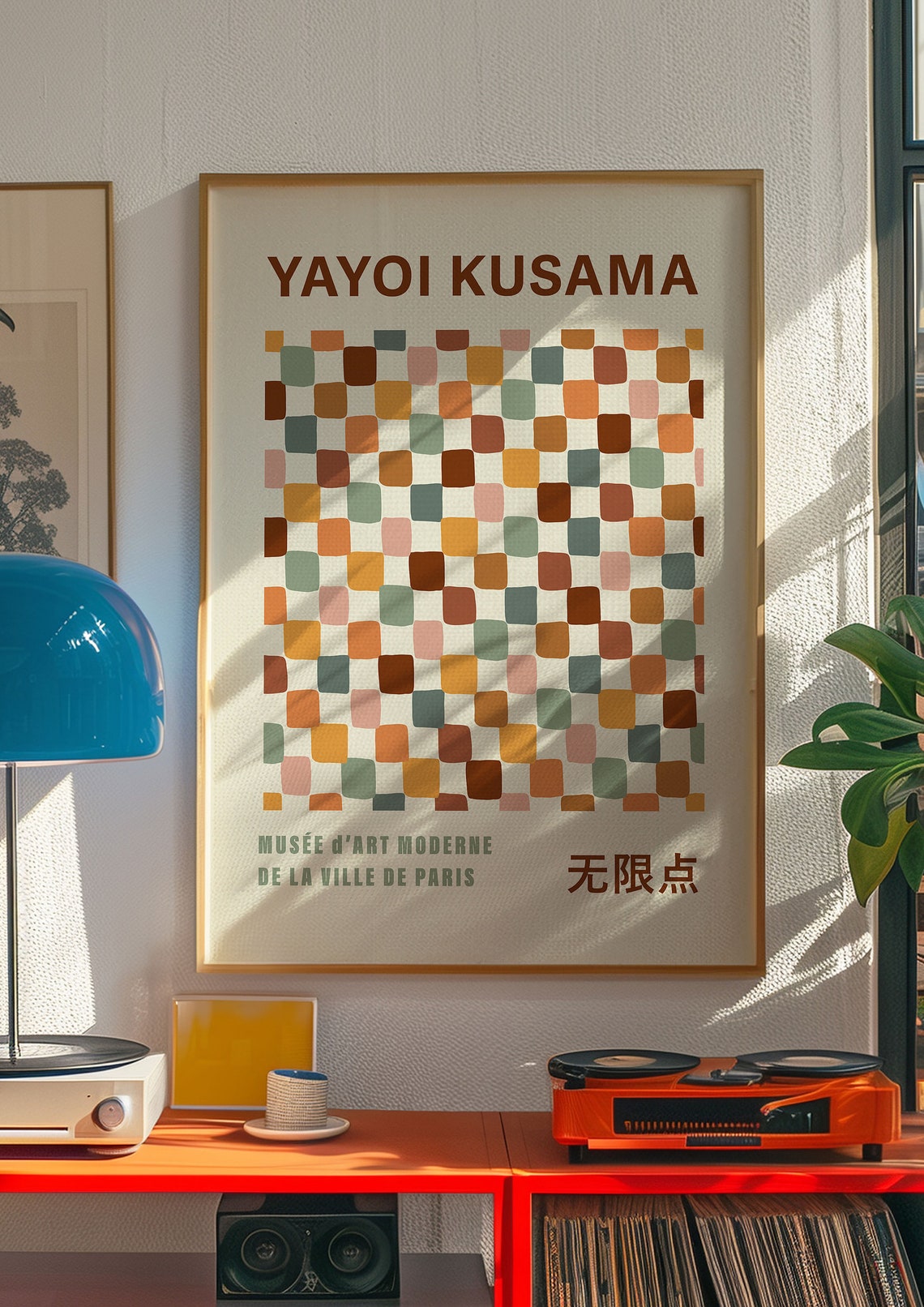 Yayoi Kusama Style Warm Terracotta Checkered Grid Retro Art Poster - Image 3