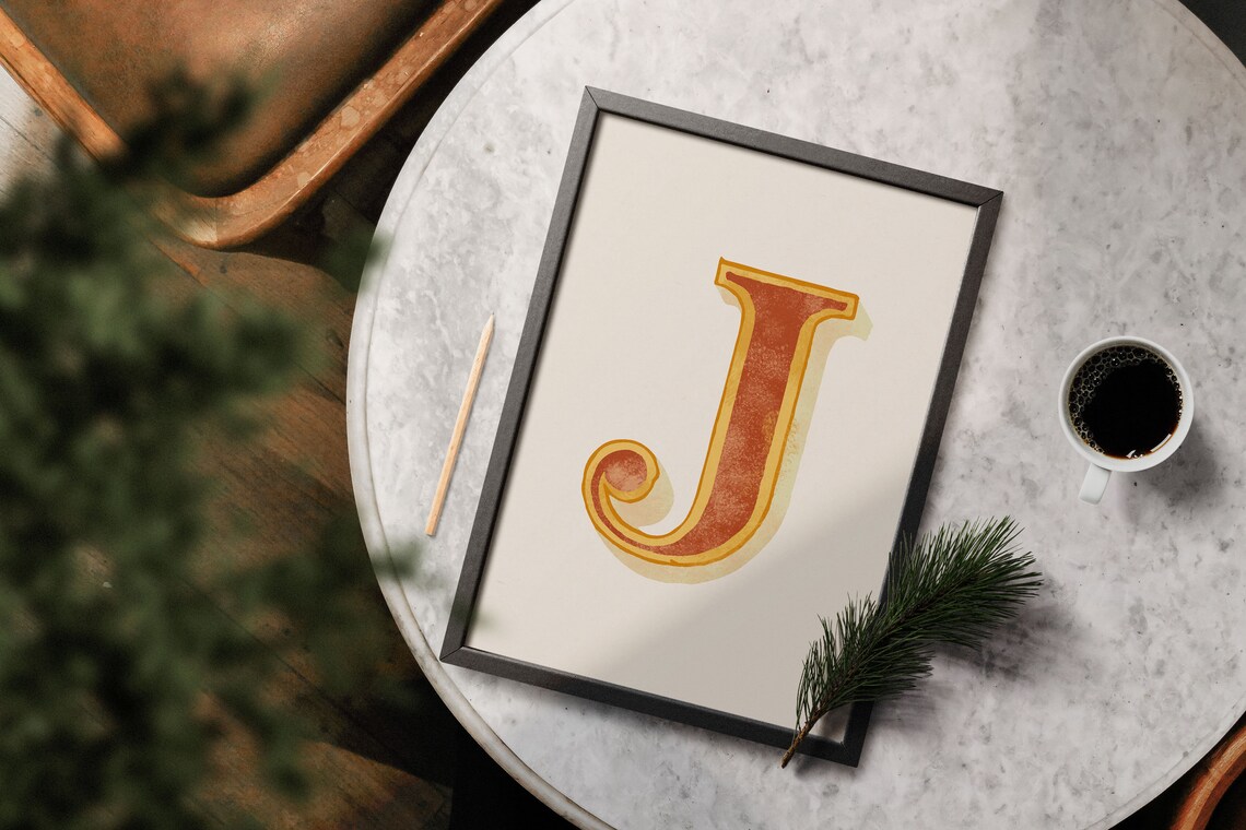 Letter J Rust Orange Western Alphabet Typography Nursery Kids Room Poster - Image 5