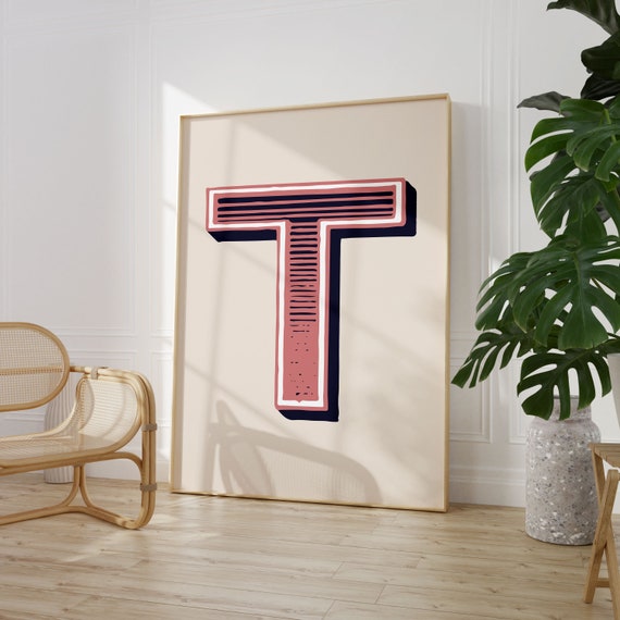 Vintage Initial Print Single Letter Alphabet Poster T Poster Eclectic Home Typography Decor Nursery Room Decor