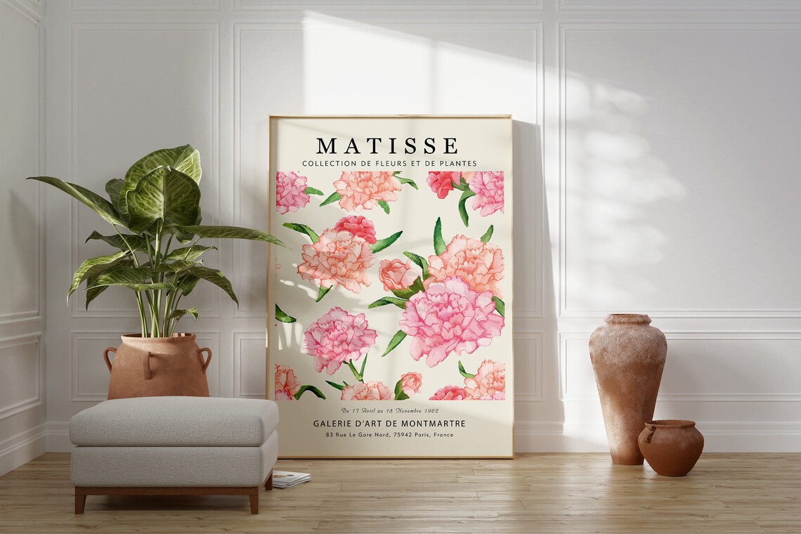 Matisse Pink Peony Watercolor Blossom Botanical Gallery Art Print