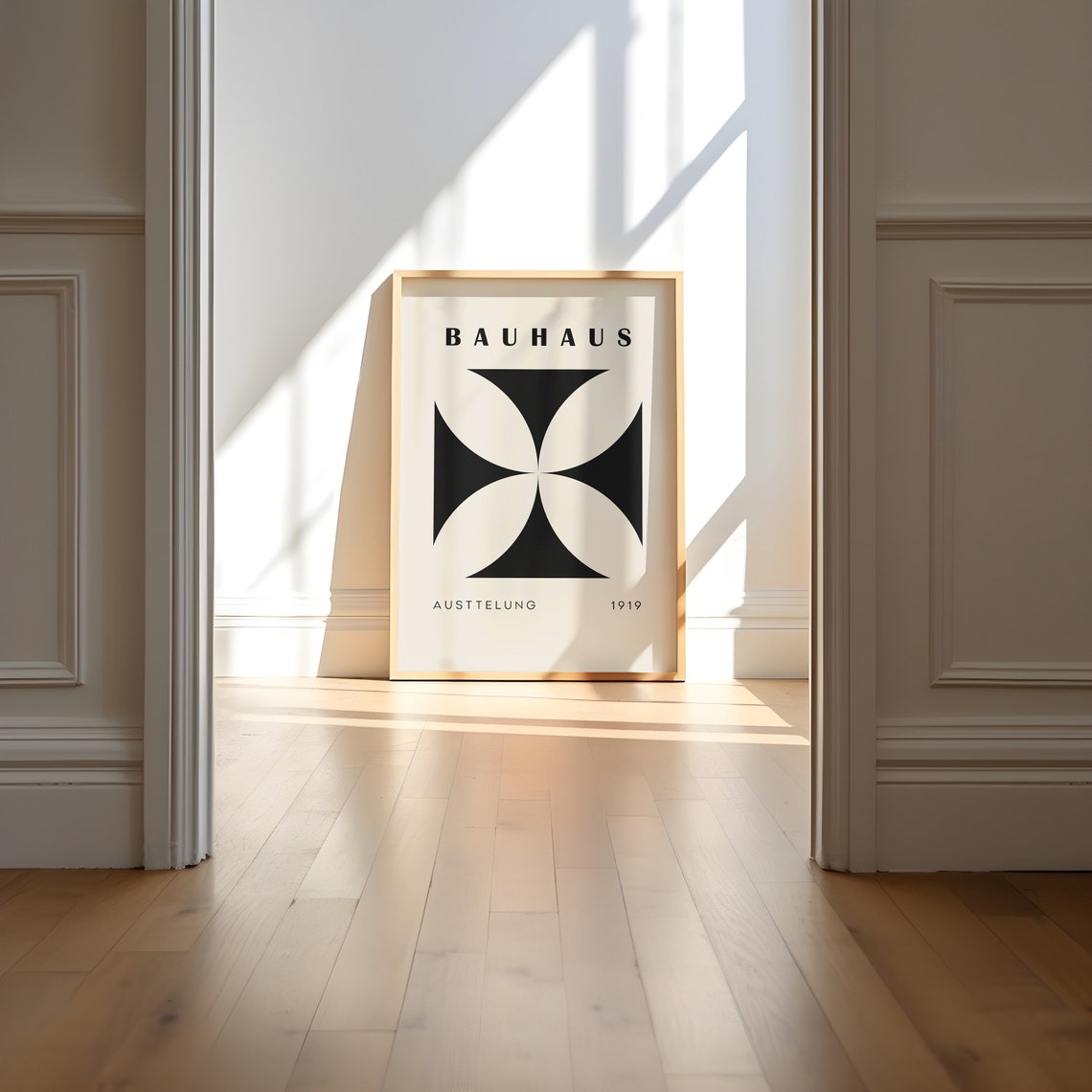 Bauhaus 1919 Black and White Geometric Floral Exhibition Poster - Image 5