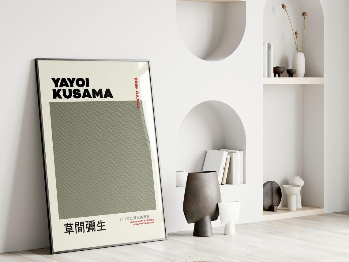 Yayoi Kusama Tokyo 1998 Olive Herringbone Texture Minimalist Poster - Image 2